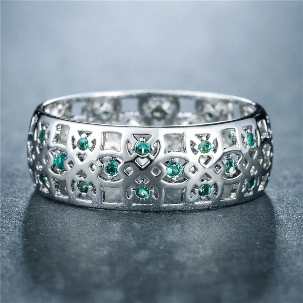 🍁 Colorful Gems Eternity Zircon Silver Vintage Ring for Women, EVGG1604